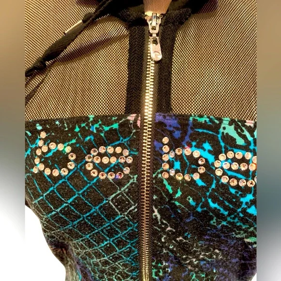 💚BEBE RHINESTONE EMBELLISHED MESH ZIP-UP HOODIE💚 - Picture 3 of 9